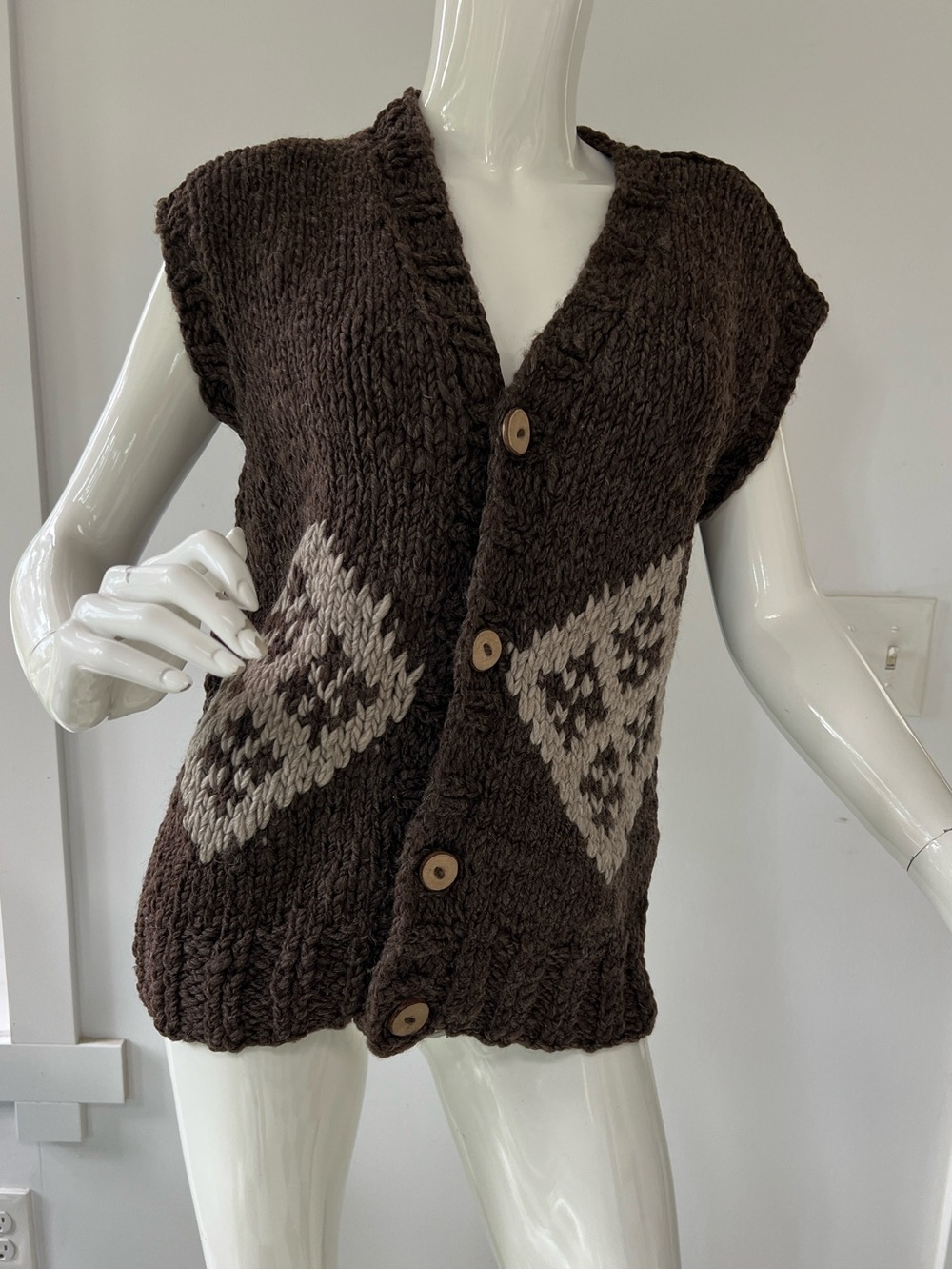 handmade Wool Knit Cardigan Vest Y2K chunky Fair Isle Nordic Sweater unisex